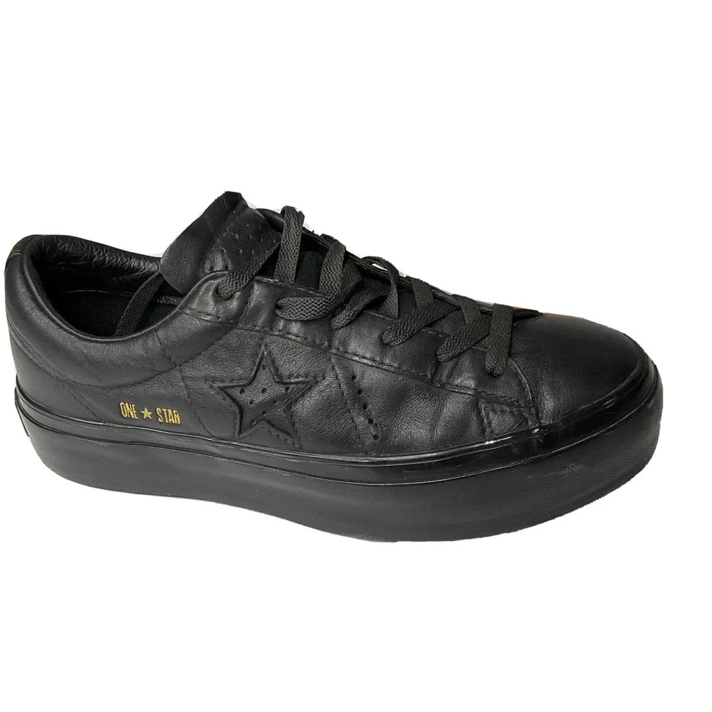 Converse‎ One Star Platform Leather Sneakers Womens Sz 8 Black Low Top 559898C